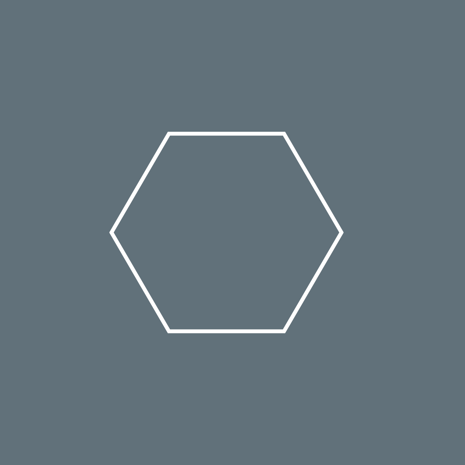 A graphic with a dark teal background and a white outline of a hexagon in the center.