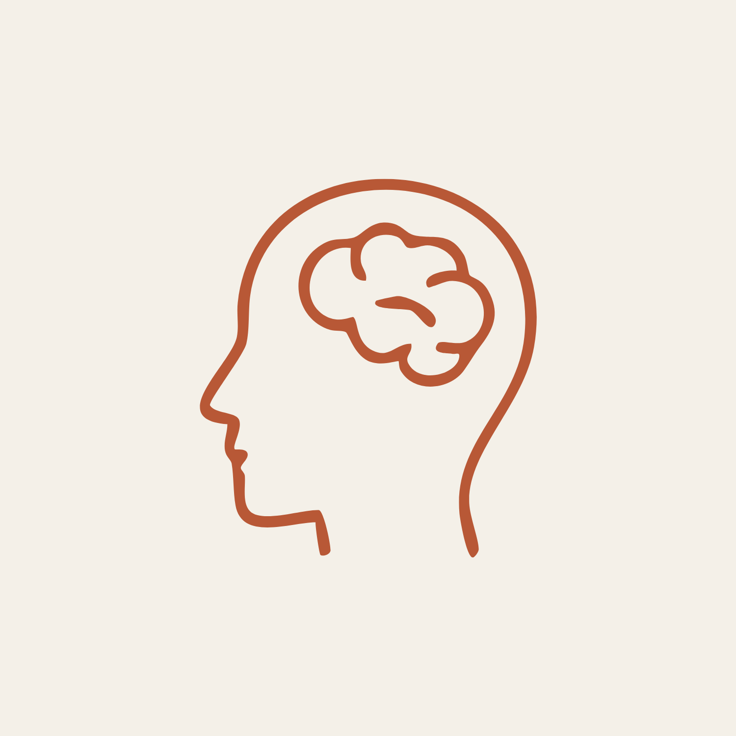 Line drawing of a human head in profile with a simplified brain inside.