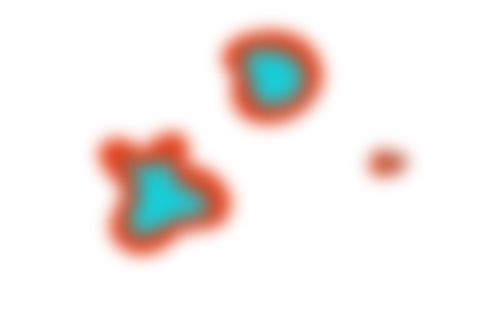 Three blurred circular shapes with red outlines and light blue centers on a black background.
