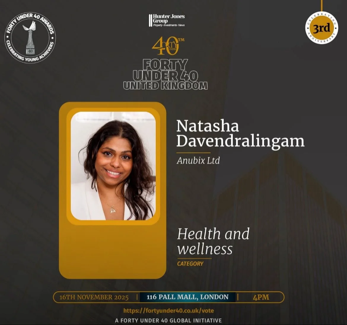💛 A little update on the FORTY UNDER 40 UK  2025 nomination 💛

First of all, thank you so much to everyone who kindly voted - your support honestly means the world to me. Unfortunately, the organisers had a technical issue on the first voting day a
