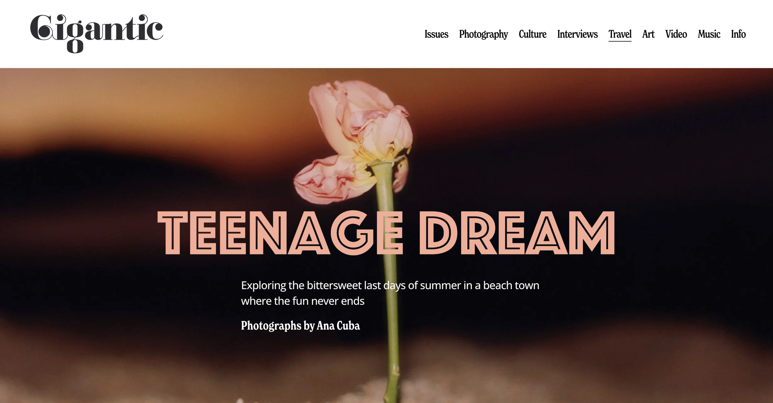 Highlight from "The Discover Issue" of Gigantic magazine, featuring photography by Ana Cuba.