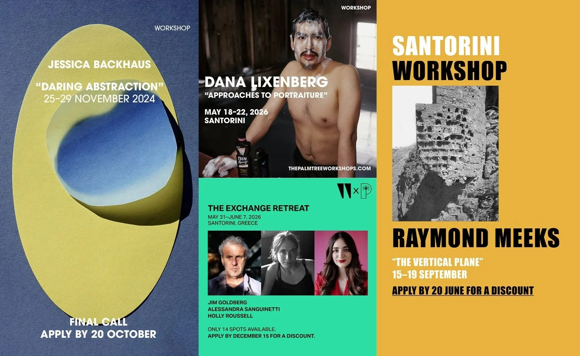 Promo designs for Palm Tree Workshops, which offers photo-based workshops in Santorini and Athens, Greece. Design by Kristina Feliciano.