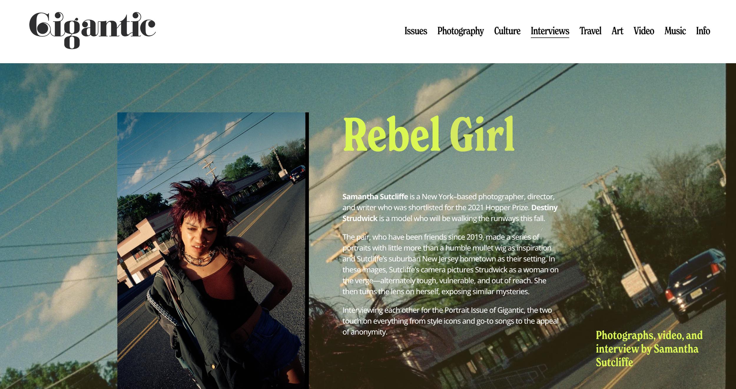 Highlight from "The Discover Issue" of Gigantic magazine, featuring photography by Samantha Sutcliffe.