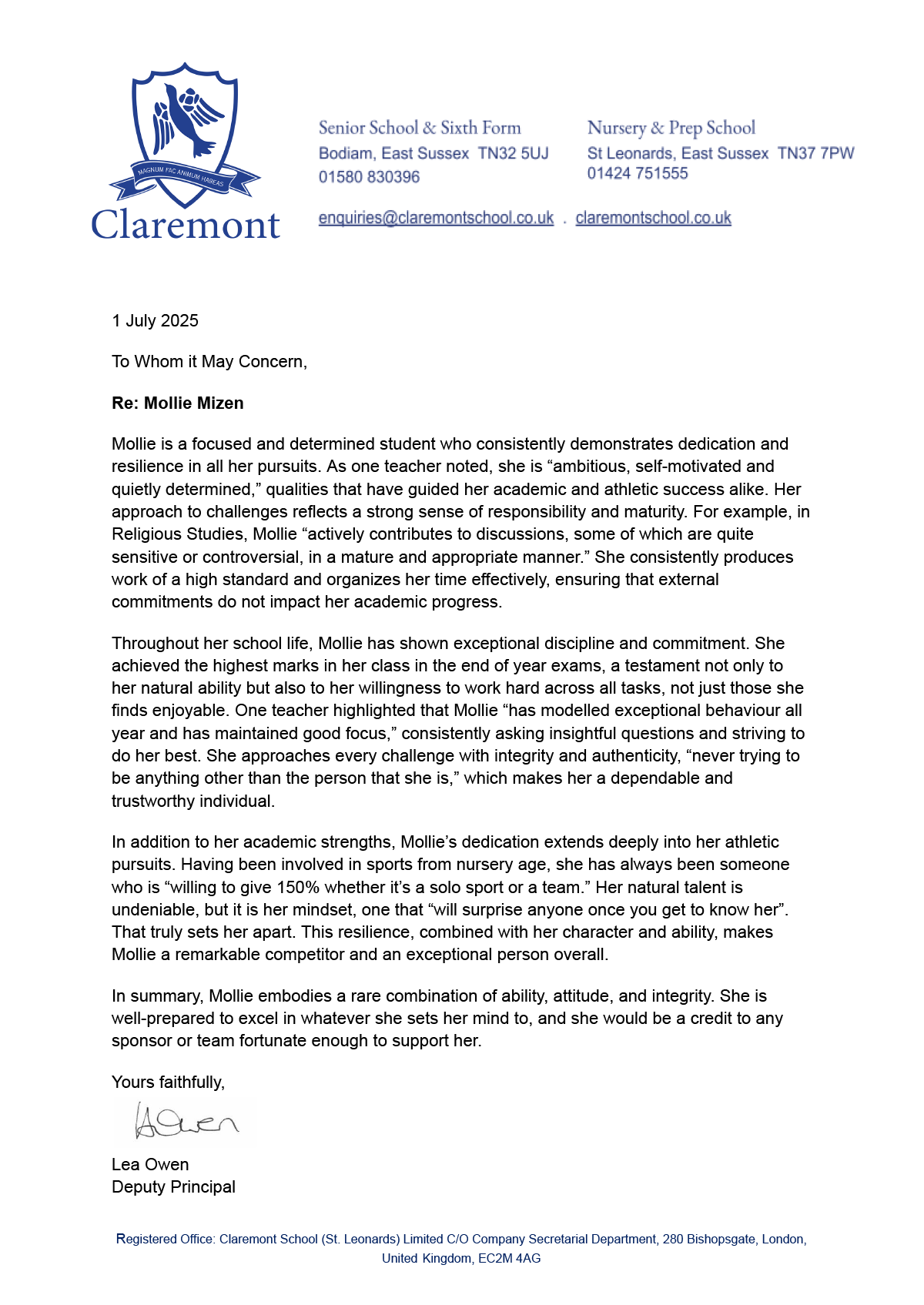 Claremont Academic Letter