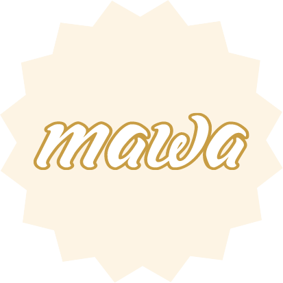 Mawa food brand logo in golden script, client in FMCG and snacks sector.