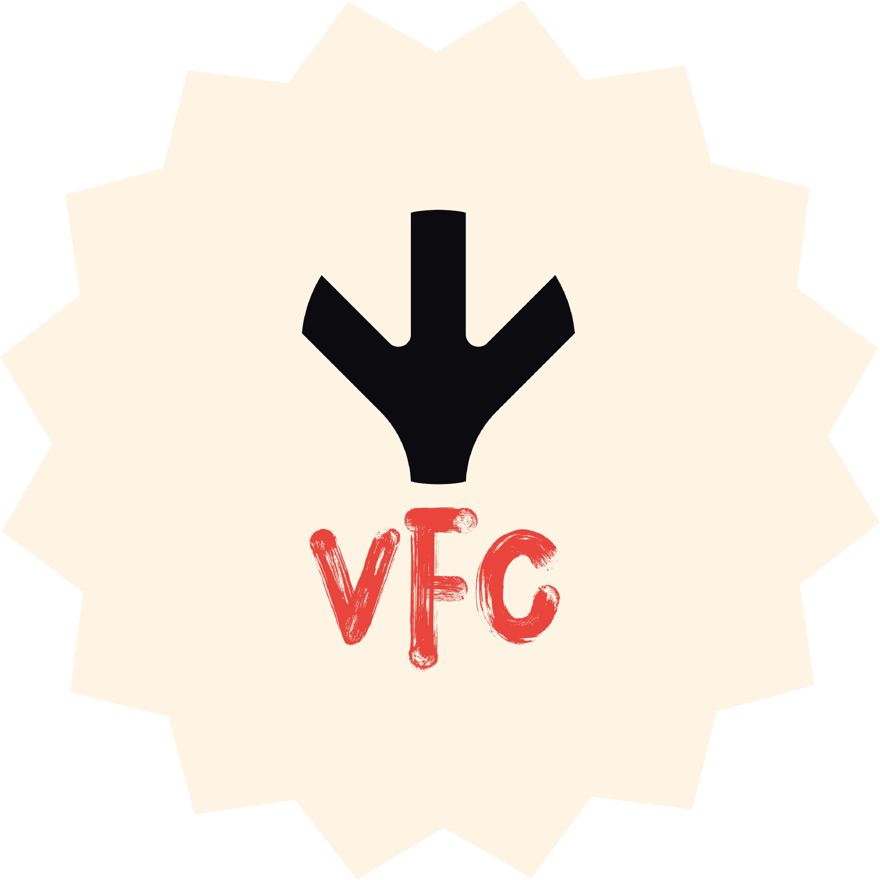 VFC vegan fried chicken brand logo in black and red, plant-based food client of digital marketing agency.