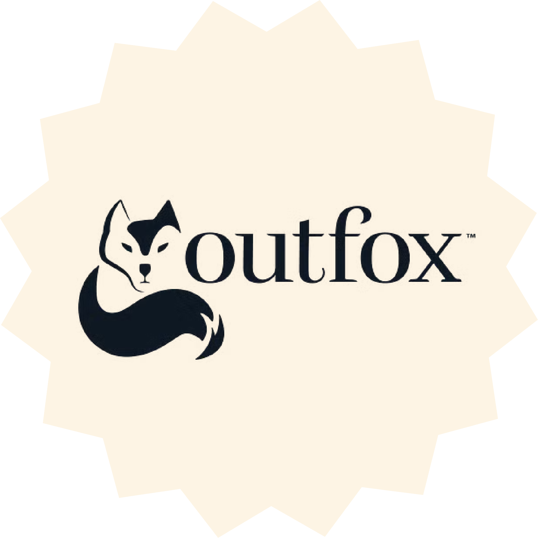 Logo of Outfox with a stylized fox head and the word "outfox" in black lettering on a beige background.
