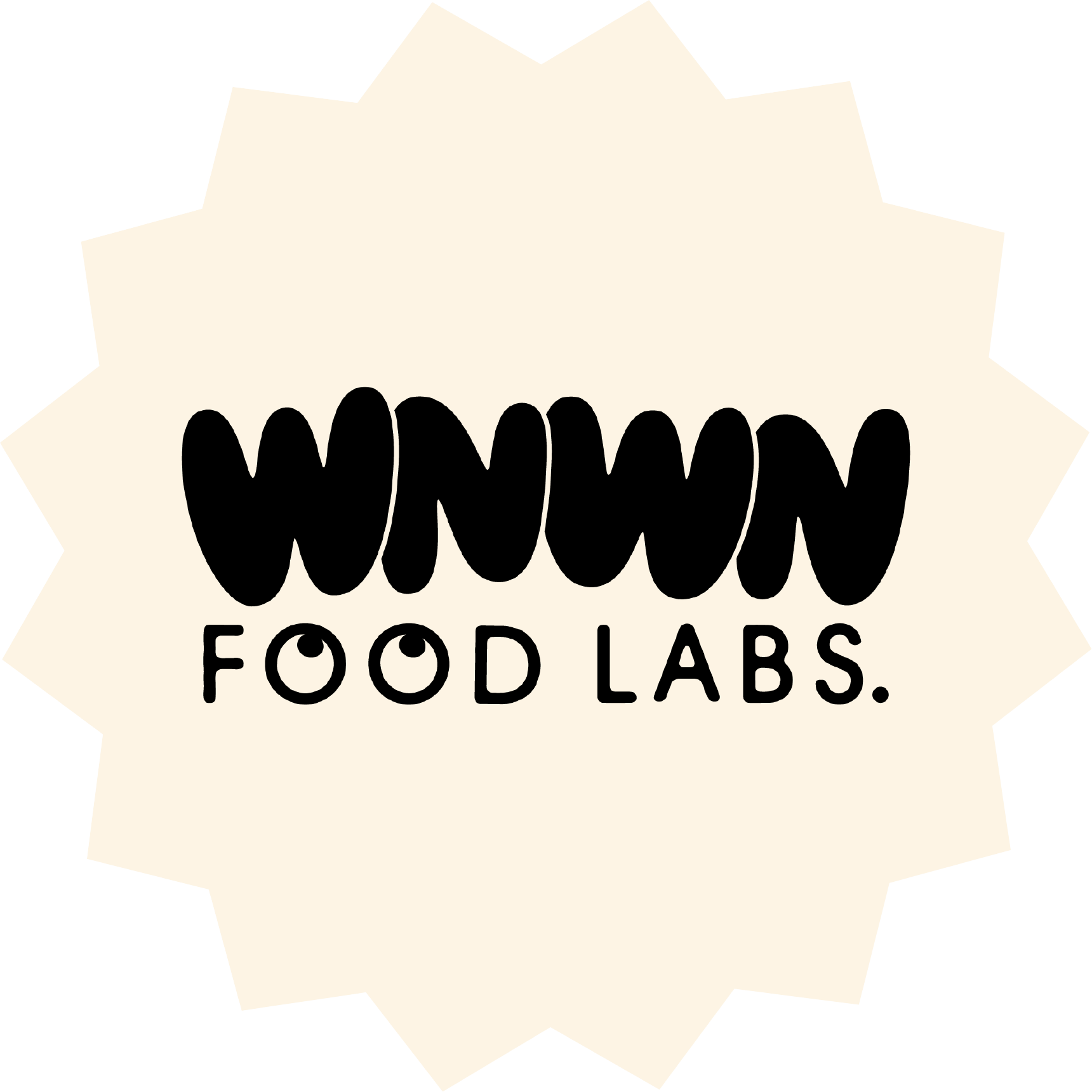 WNWN Food Labs logo in playful black lettering on cream starburst background – sustainable food innovation brand