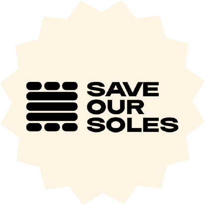 Save Our Soles sustainability brand logo with bold black text and stripes, ethical fashion and lifestyle client."