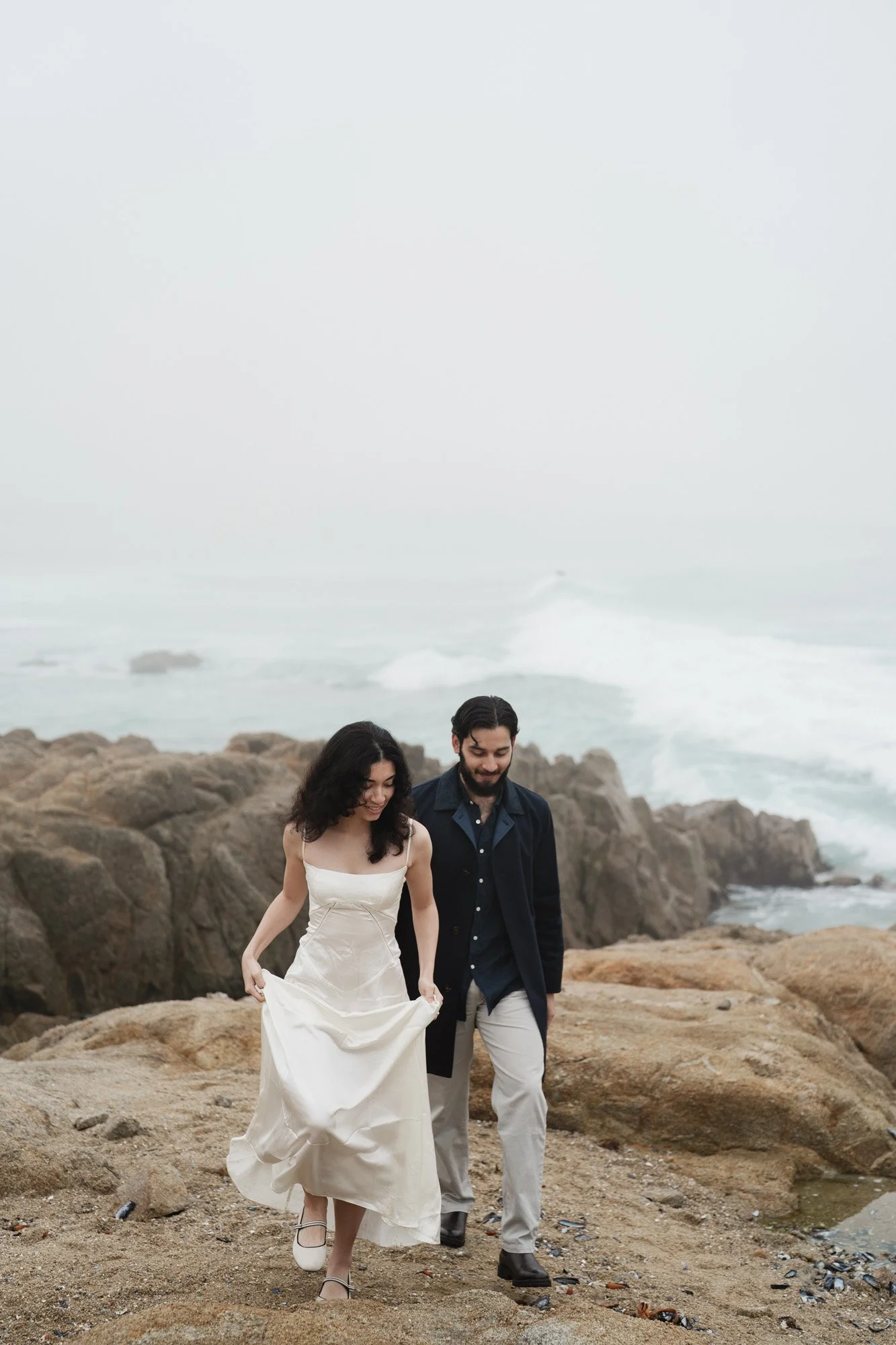 carmel engagement photographer walking at the beach