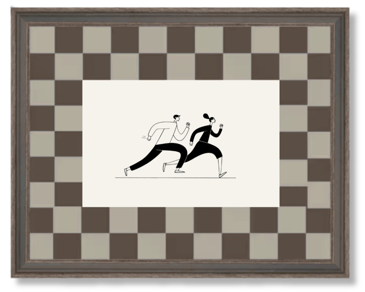 Illustration of a man and a woman running.