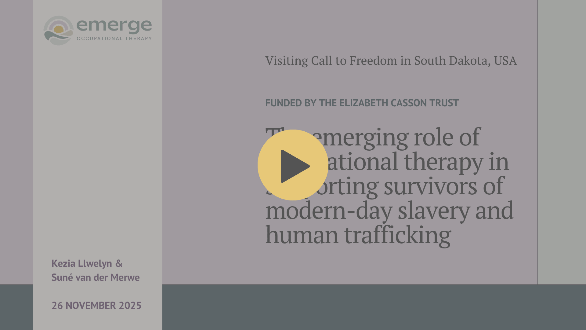 Video Presentation: The Emerging Role of Occupational Therapy in Supporting Survivors