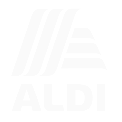 Logo von ALDI mit schwarzen und weißen Elementen.