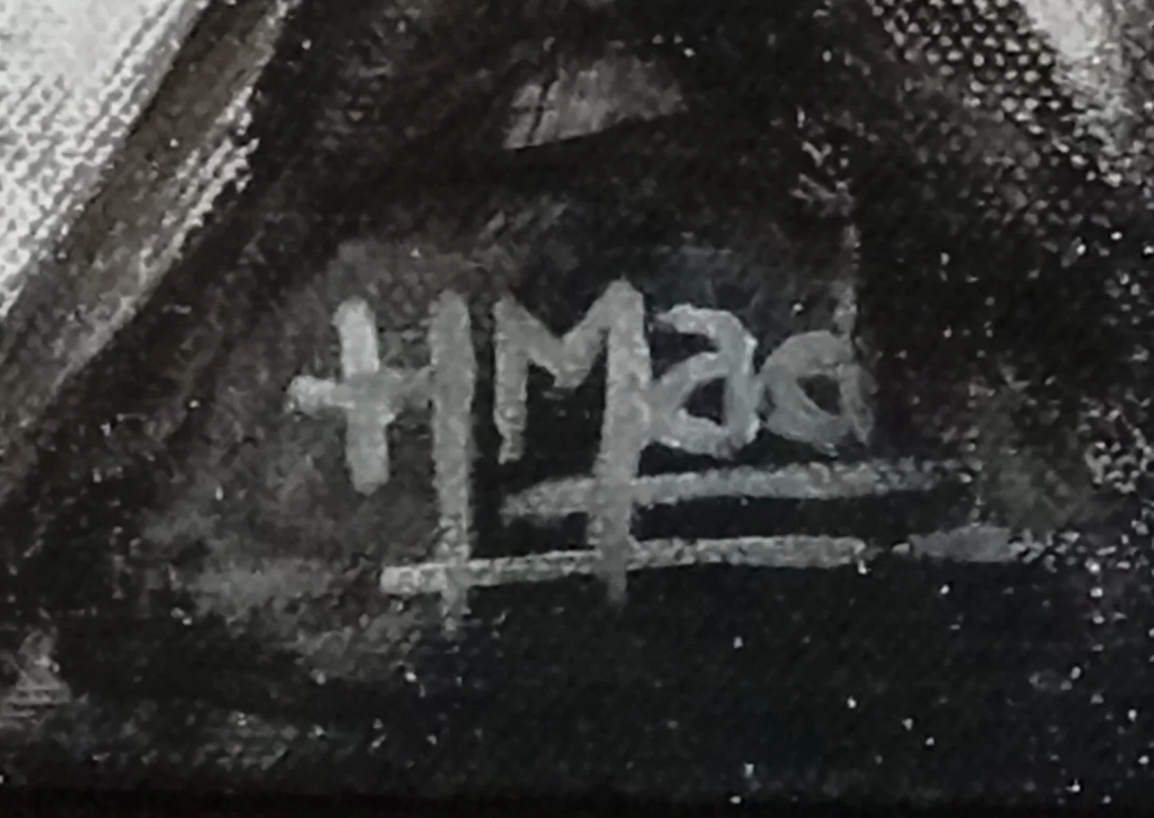 Detail of the “HMad” signature on the painting “Oh! You'r So Mine Now!!!”, acrylic on canvas, July 2023.