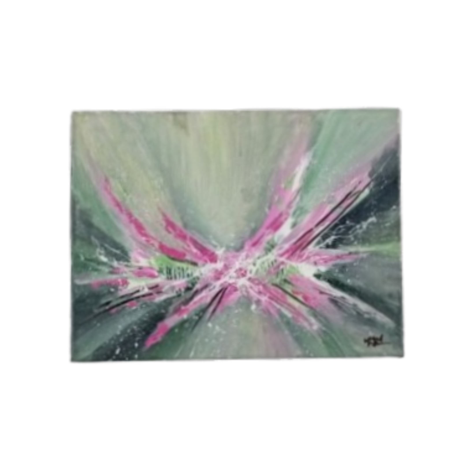 Pintura “Light Feelings” em acrílico sobre tela de algodão, tons de rosa, verde e cinza, 40×30 cm, junho de 2020, HMad Artworks