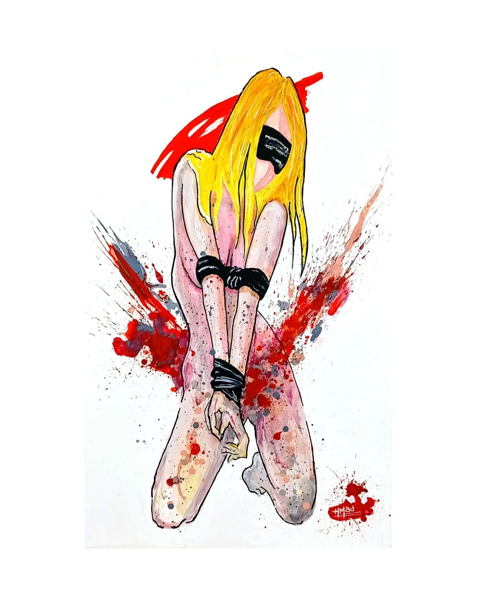 “Slave Girl II” acrylic on canvas painting, mixed media, 80×50×4 cm, June 2023, HMad Artworks.