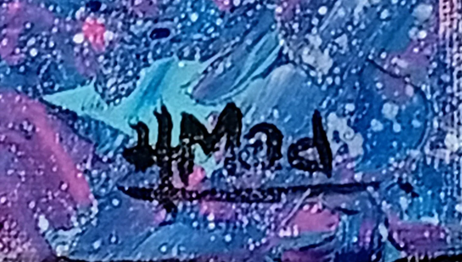 “HMad” signature on “Fooling Around” painting, acrylic on canvas, April 2020.