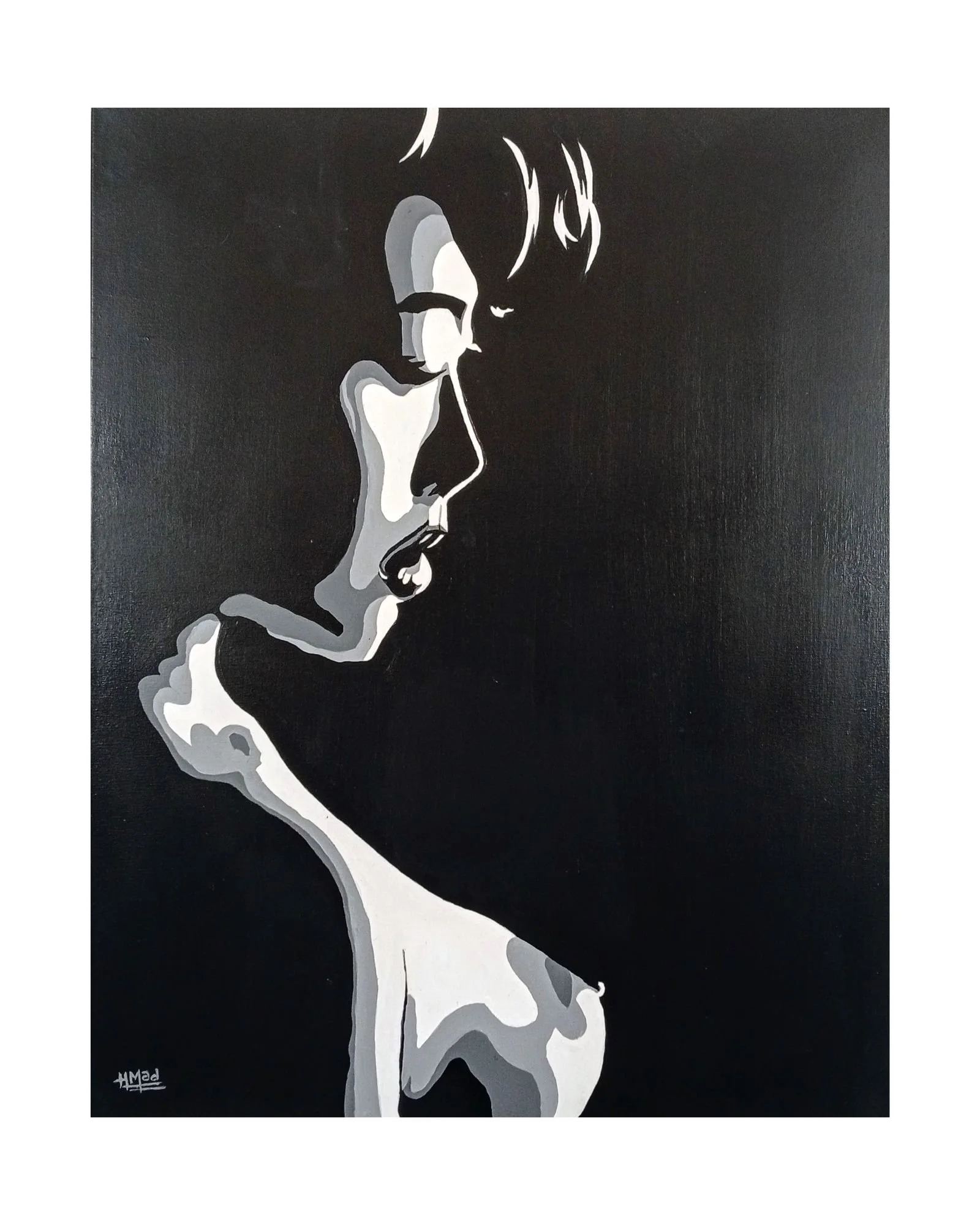 Pintura “Yes, My Lord!” em acrílico sobre tela, monocromática, 80×100×1 cm, maio 2023, HMad Artworks.