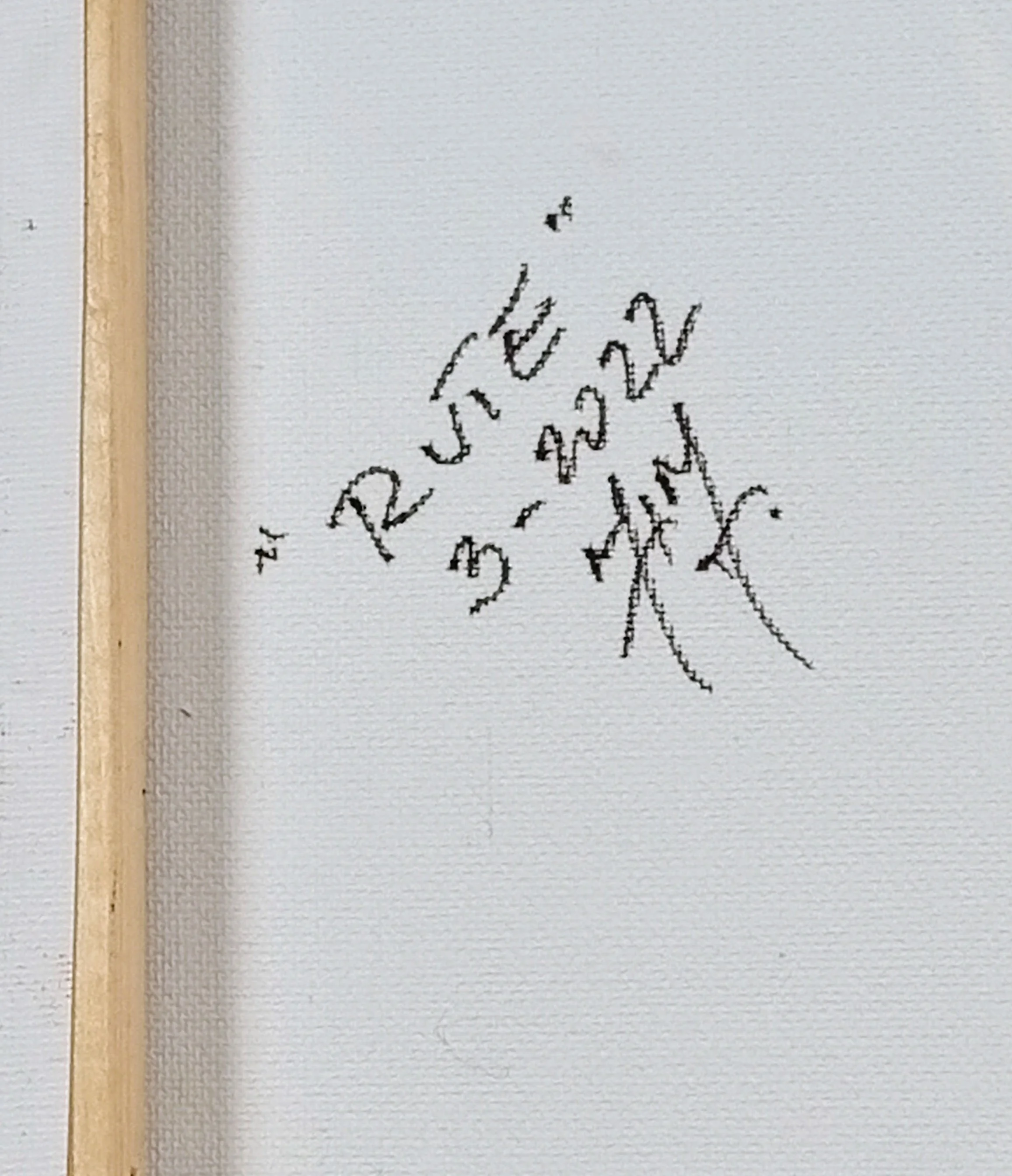 Back of the canvas with the inscription “Rute” 3-2022 and HMad’s signature.