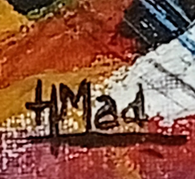 “HMad” signature on “Crossing Lines” painting, acrylic on canvas, April 2020.