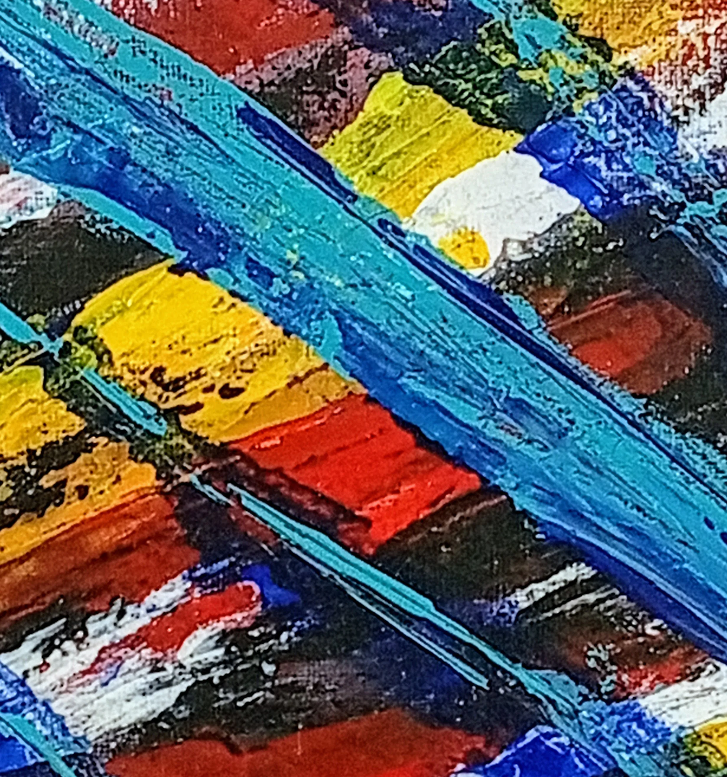 Detail of “Crossing Lines” painting, acrylic on canvas, palette knife, 24×30 cm, April 2020, HMad Artworks.