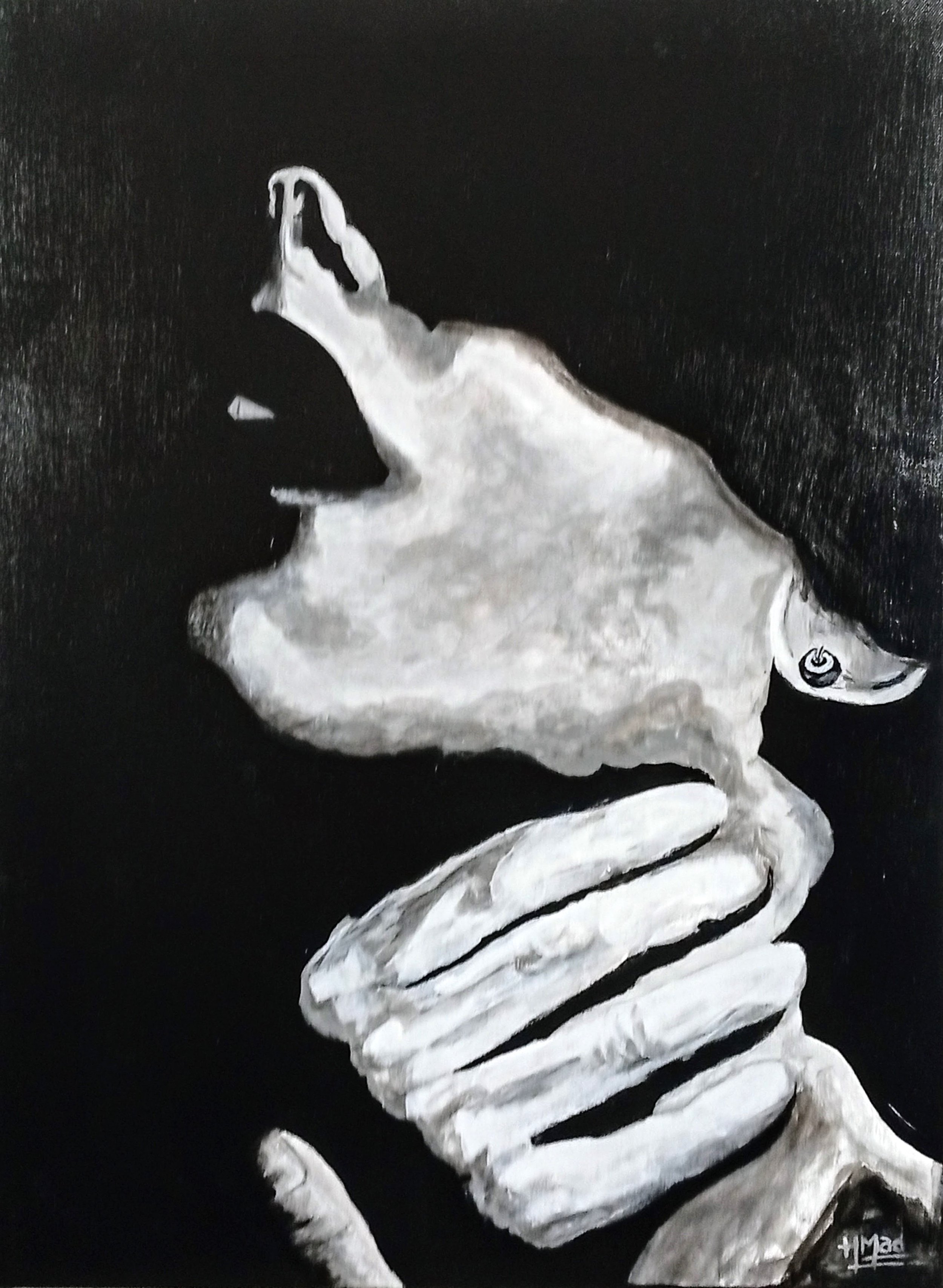 "Oh! You're So Mine Now...", da coleção The Unspeakable Pleasures, que exibe uma figura humana abstrata em preto e branco.