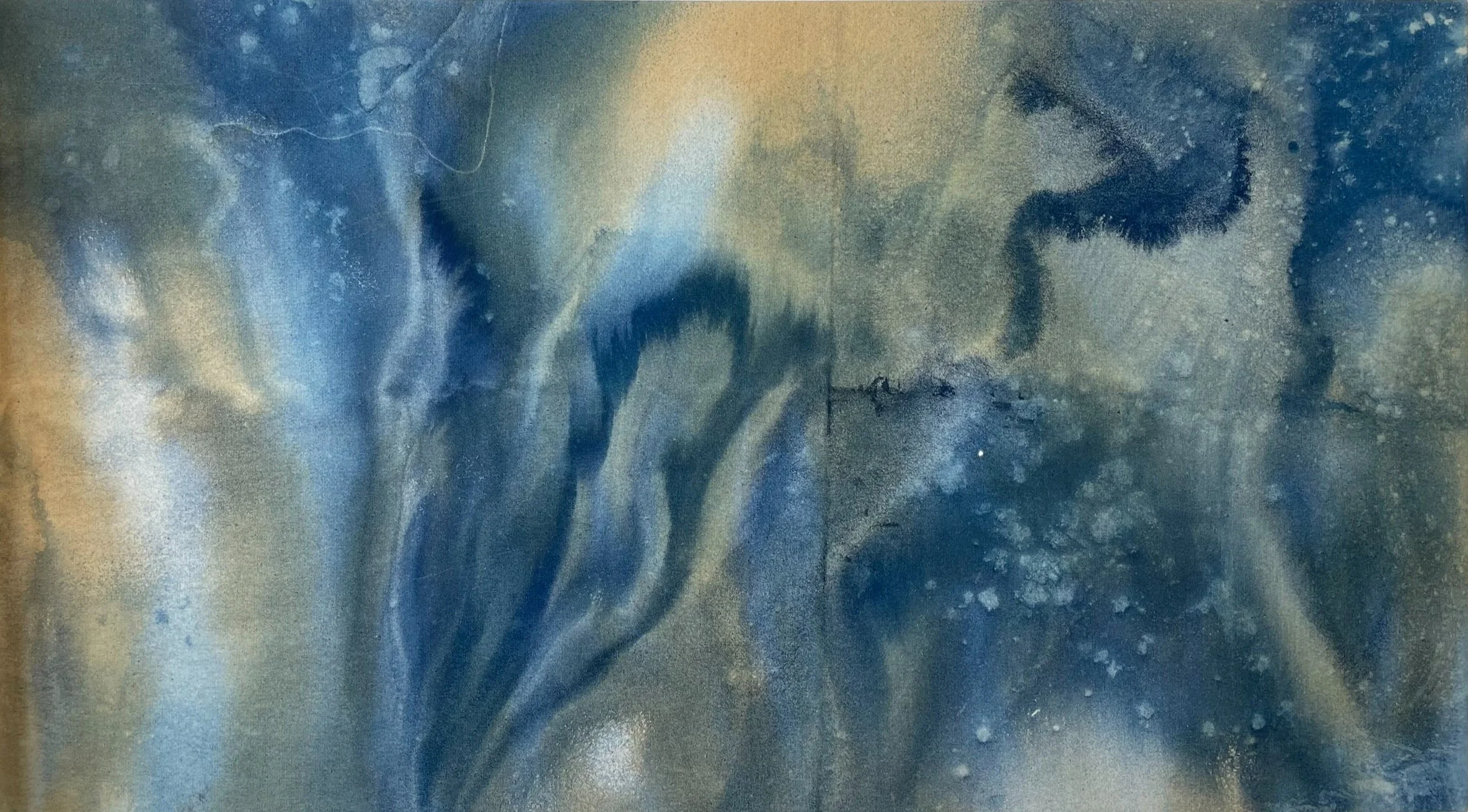 Solaria (Fleinvaer) 1 (2025) | 77 x 43 cm | Light Sensitive and Red Iron Salts, Sun, Seawater, Salt, on Raw Cotton Canvas