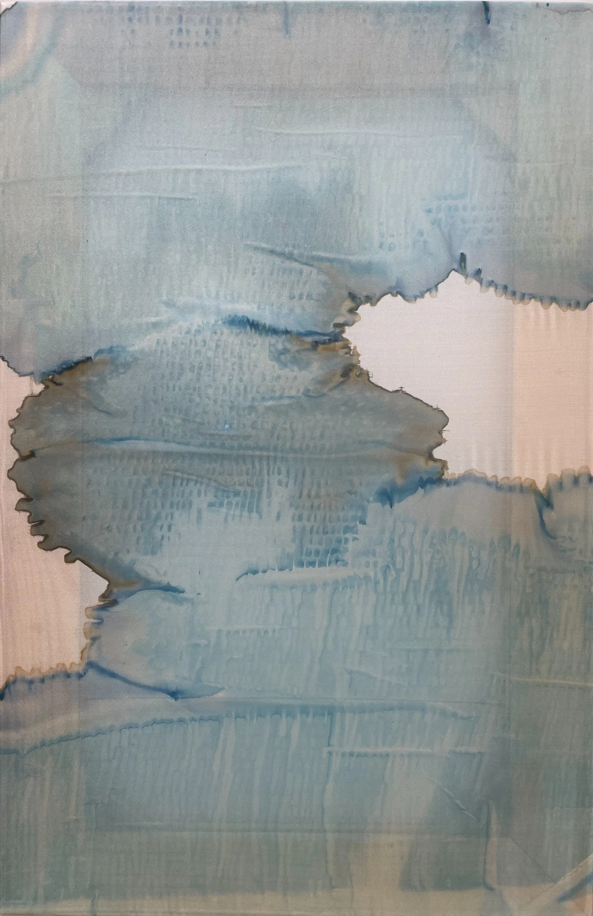 Solaria (Fleinvaer) 2 (2025) | 40 x 61 cm | Light Sensitive and Red Iron Salts, Sun, Seawater, Salt, on Silk