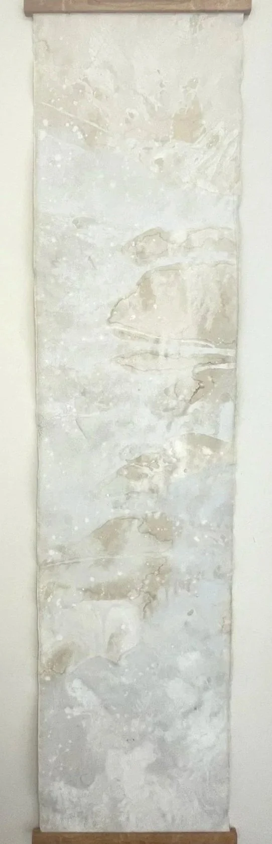 Scroll 8 (2025) | 137 x 30 cm | Rain, Limestone, Clay, Water, Natural Medium on Raw Cotton Canvas