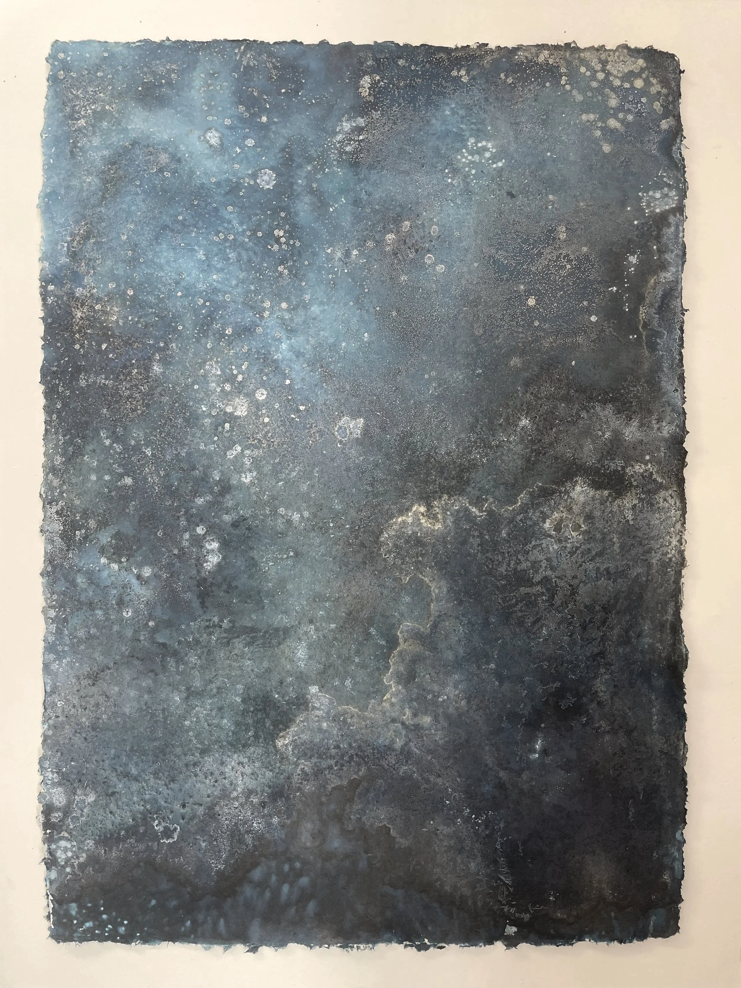 Solaria 28 (2024) | 60 x 85 cm | Light Sensitive and Red Iron Salts, Sun, Seawater, Salt, on Cotton Rag Paper