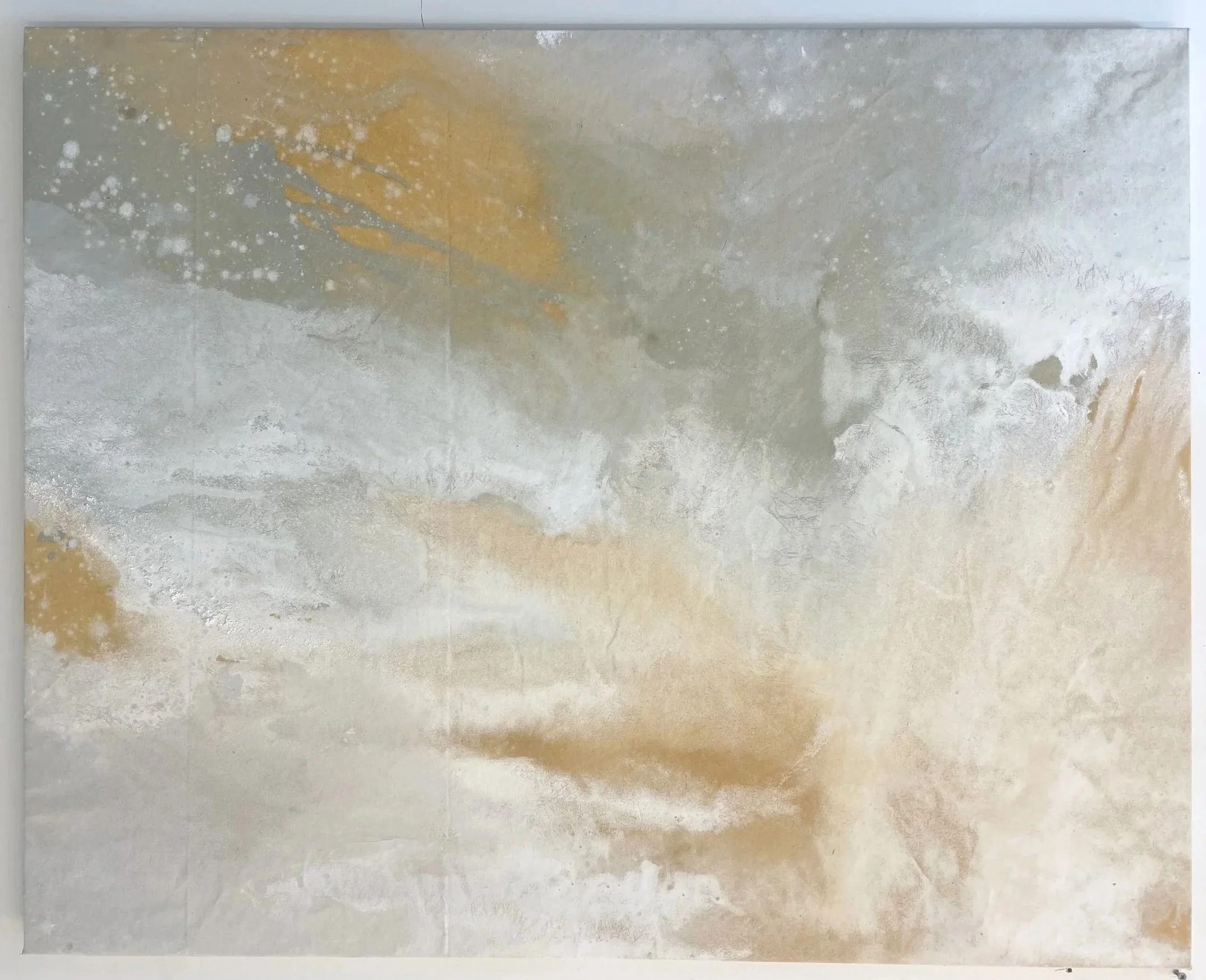 Solum/Saxum 22 (2025) | 73 x 92 cm | Limestone, Clay, Rainwater on Raw Cotton Canvas