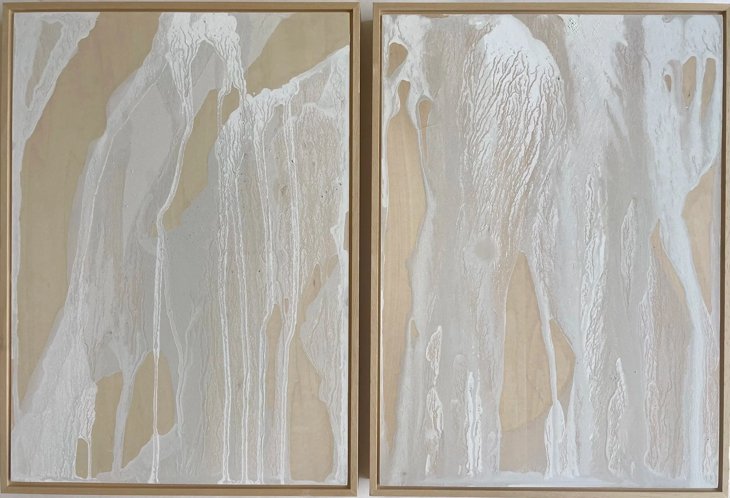 Solum/Saxum 32 - Diptych (2025) | 32 x 44 cm x 2 | Limestone, Clay, Water on wood panel
