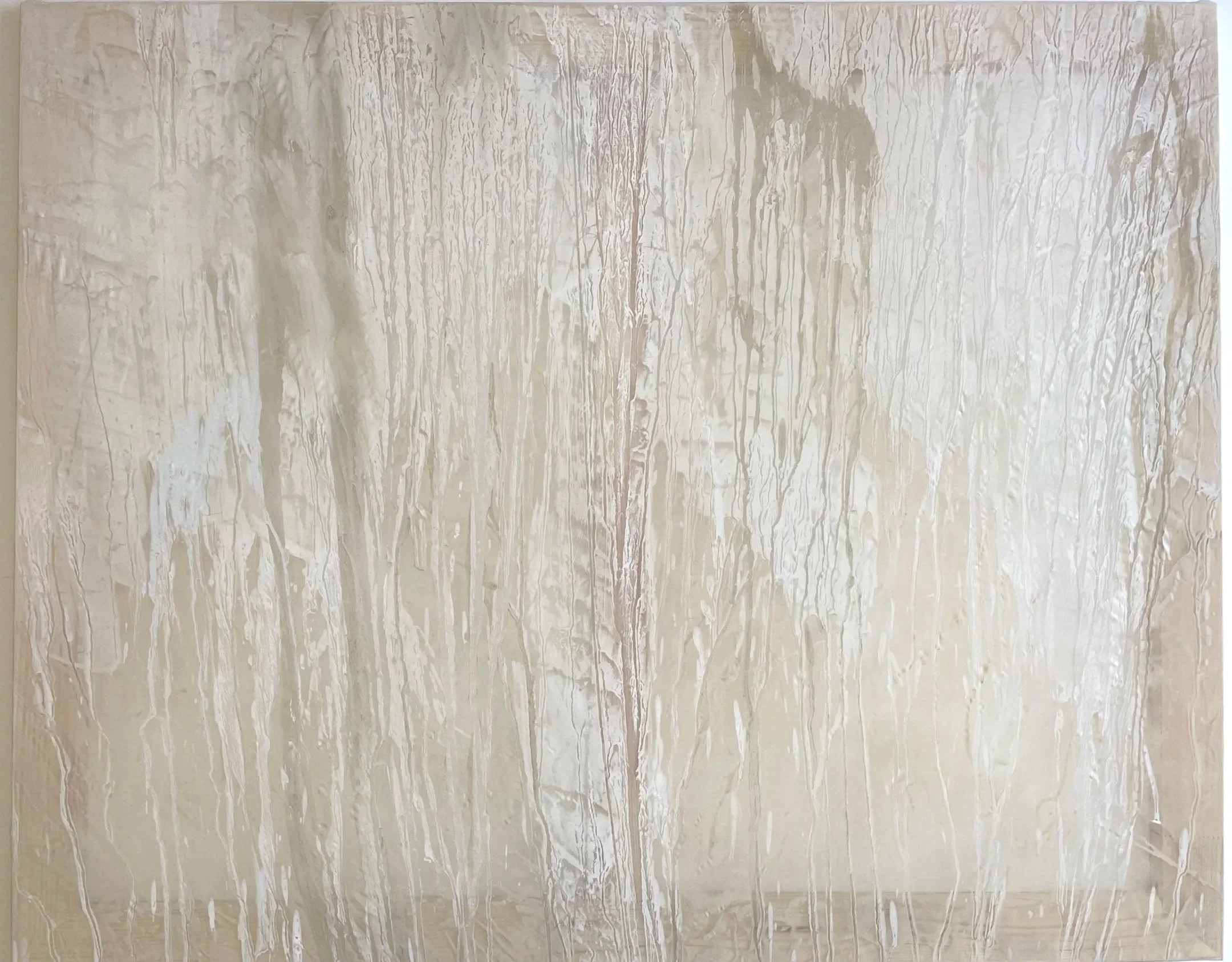 Solum/Saxum 20 (2025) |100x80 cm | Clay, Limestone, Rainwater on Sheer Fabric