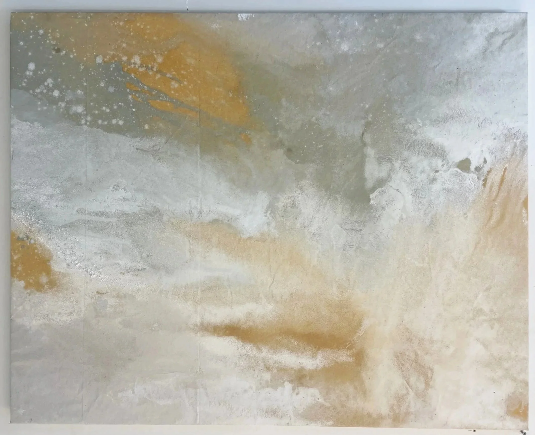 Solum/Saxum 22 (2025) | 73 x 92 cm | Limestone, Clay,  Rainwater on Raw Cotton Canvas