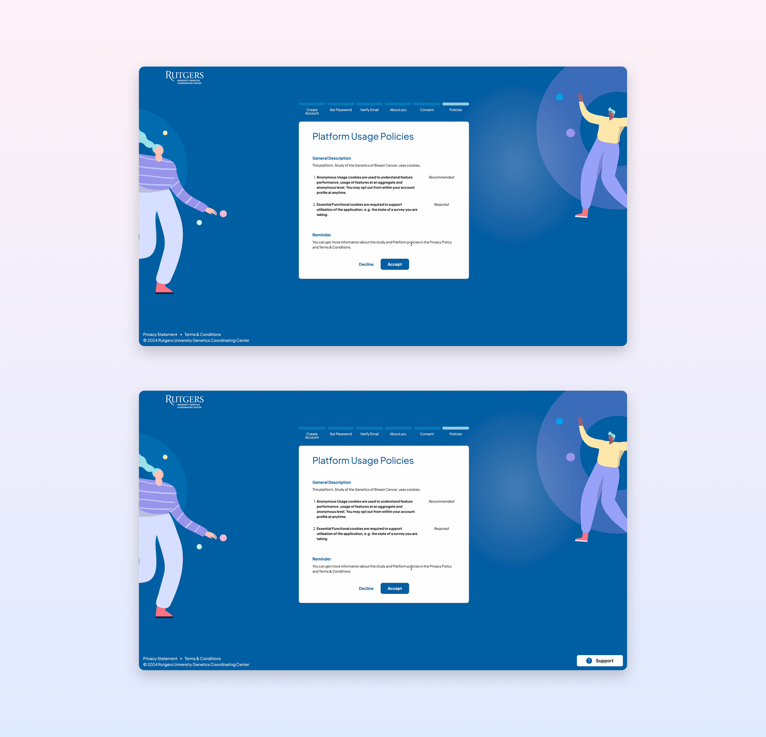 Screen Mockups, Support Button Update, Help and Documentation
