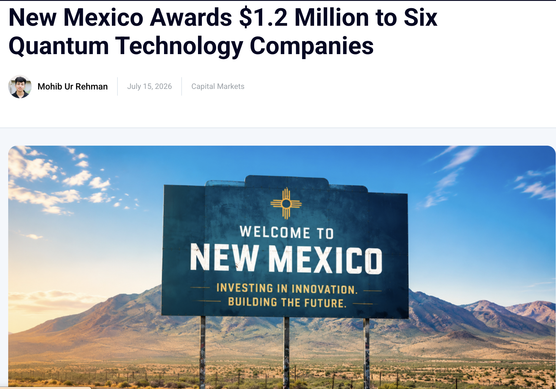 $200,00 from New Mexico Quantum Technologies Award Program
