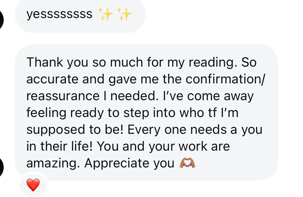 A digital message exchange with a heart emoji and a sparkling stars emoji at the top, followed by a paragraph of appreciative text praising someone's work, ending with a folded hands emoji, and a red heart emoji at the bottom.