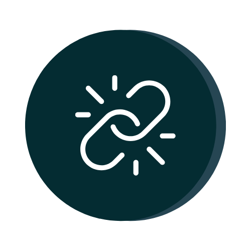 Icon of a linked chain with spark lines indicating connection or linking.