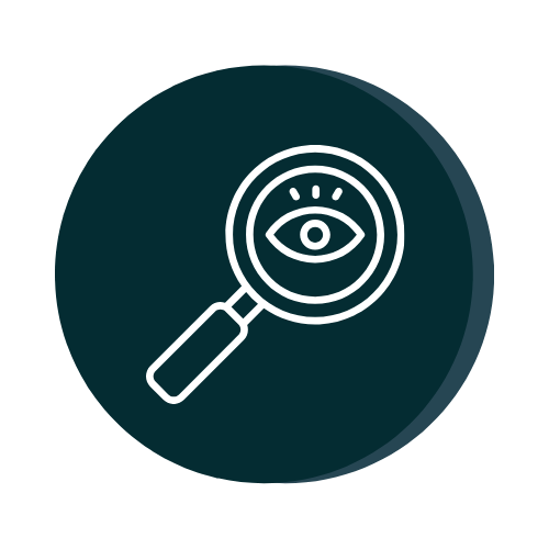 Magnifying glass with an eye inside, symbolizing vision or scrutiny.