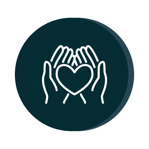 Icon of two hands forming a heart shape inside a circle.