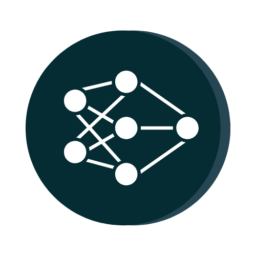 Abstract network diagram with interconnected nodes on a dark circular background.