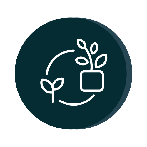 Icon of a plant in a pot with a circular arrow around it, representing growth or recycling.