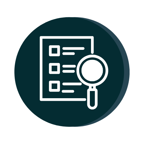 Icon of a document with checkboxes and a magnifying glass