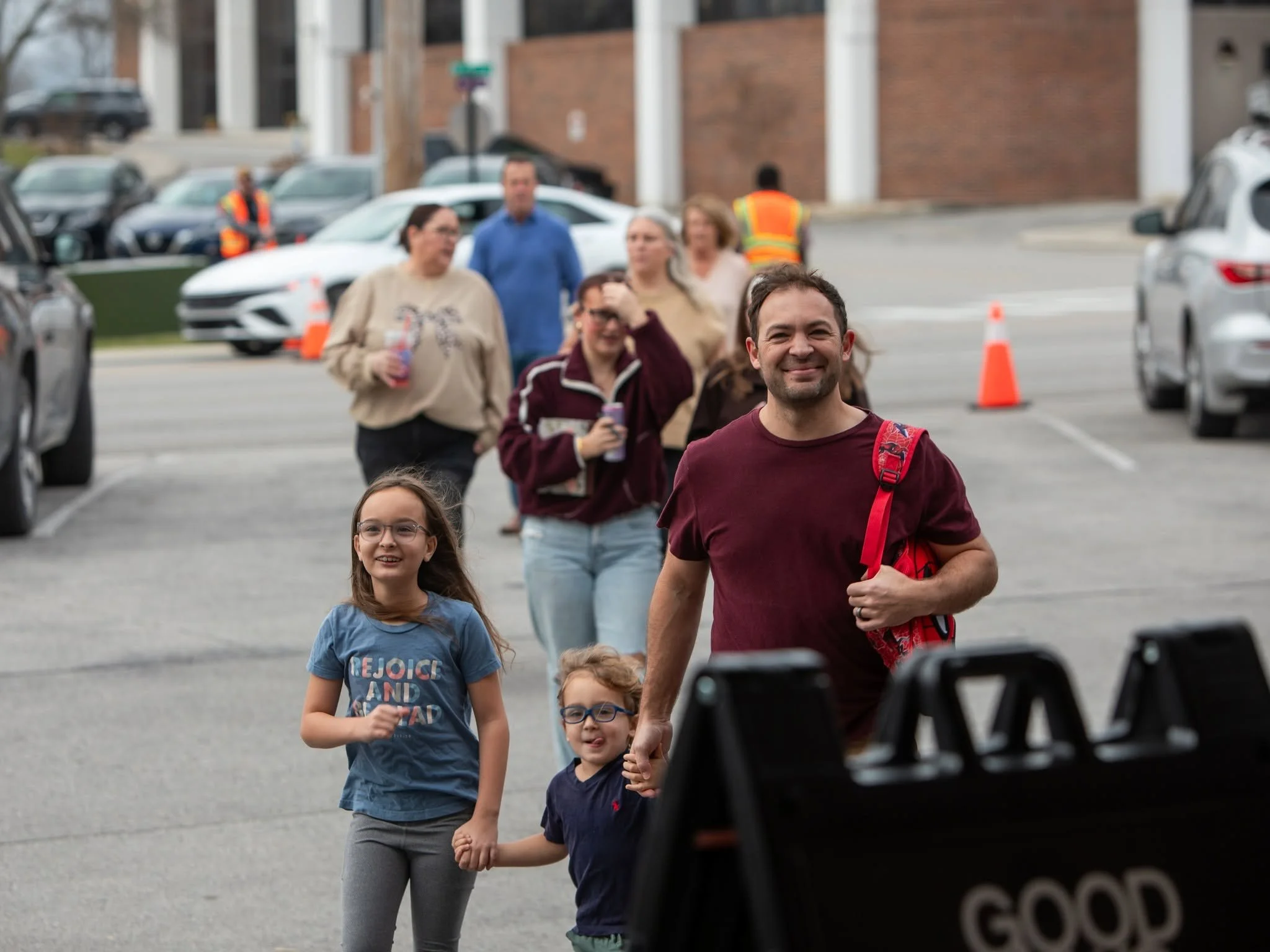 A family arriving at Good News Co. in Cookeville.