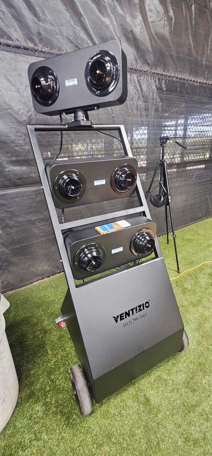 Mobile LED lighting and equipment stand in an indoor sports facility
