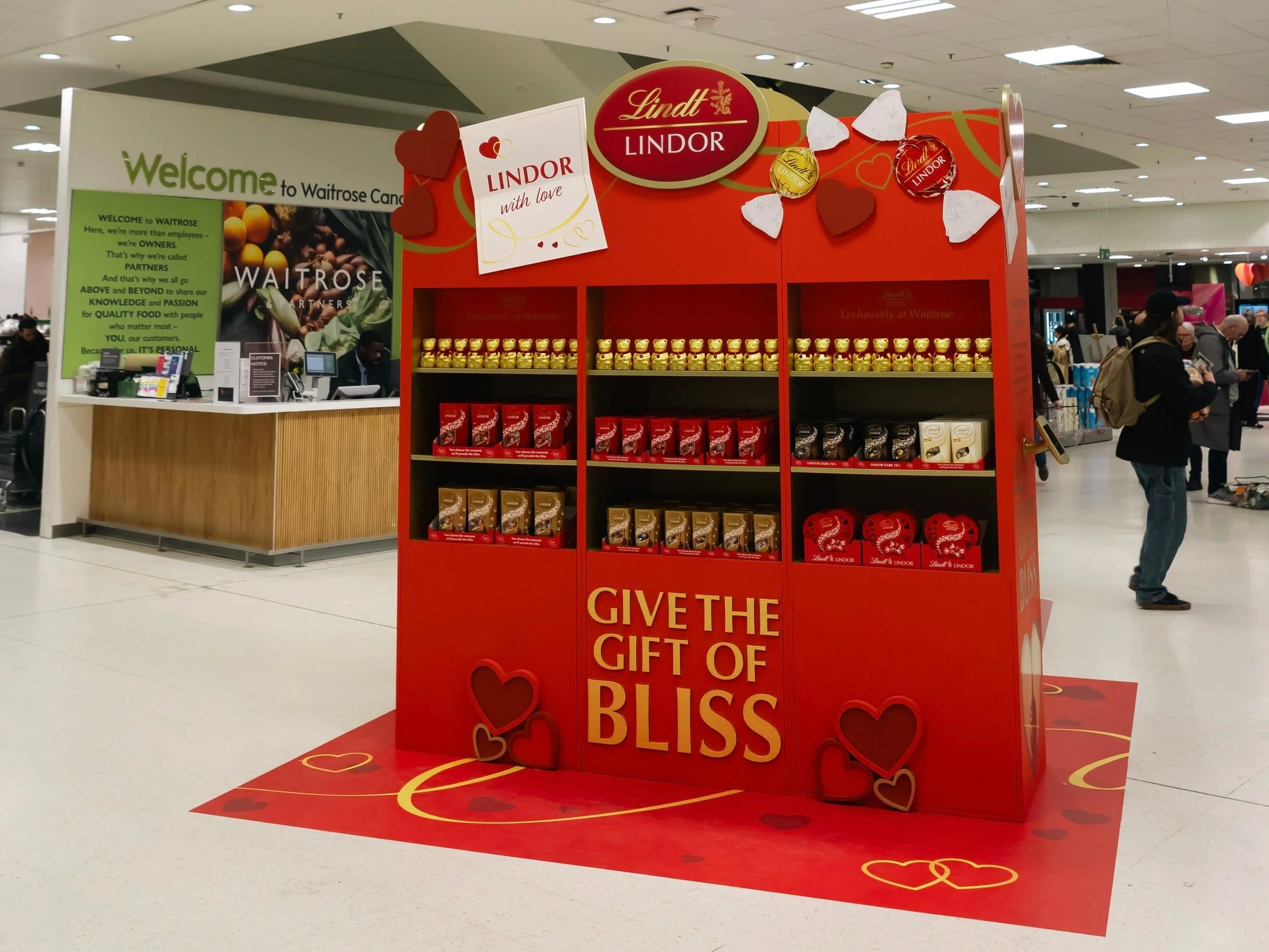 A Lindt Valentine's Day-themed display at Waitrose.