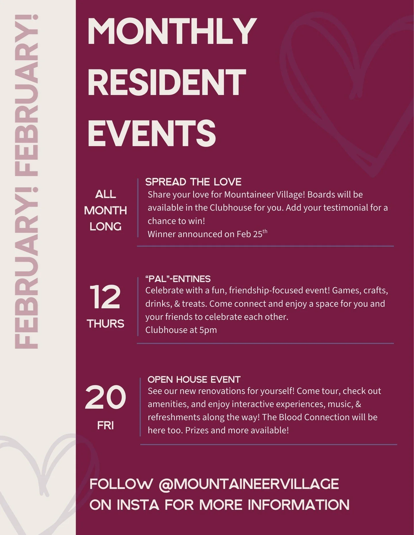 Update! Our Bouquet Station event on Friday has been cancelled. 😭 But we can't wait to see you at our Pal-entines event and our Open House! 

#boonenc #appstate #mountaineervillage #studentliving #events