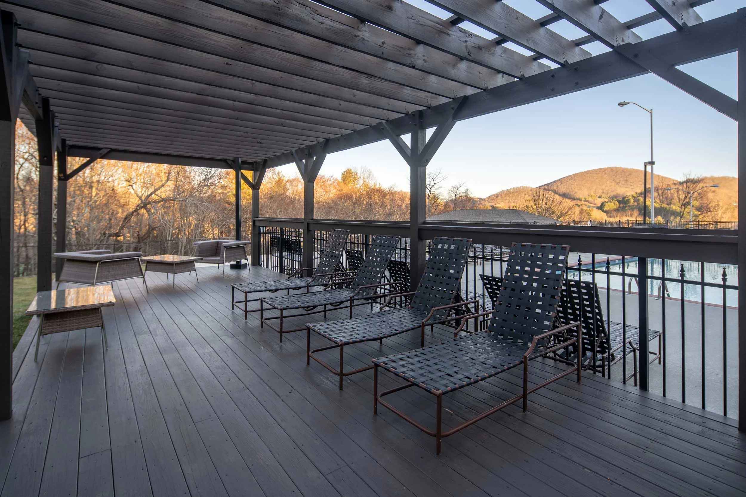 Mountaineer Village | Student Apartments in Boone, NC near App State | Poolside Lounge