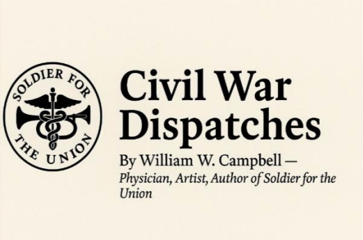 A graphic that says "Civil War Dispatches by William W. Campbell—Physician, Artist, Author of Solider for the Union"