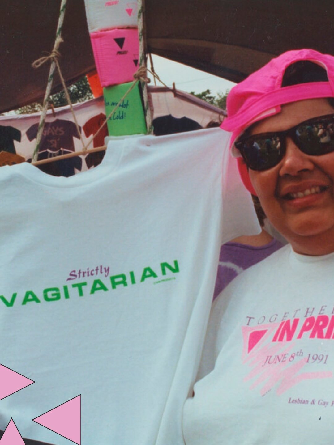 LESLA member posing for picture with shirt reading &ldquo;Strictly VAGATARIAN&rdquo; at Boston Gay Pride event of 1991.

Collection: LESLA (Lesbianas Latinas) Photographs, 1987-1991

Were you there? Have a story to share? Drop a comment below or emai